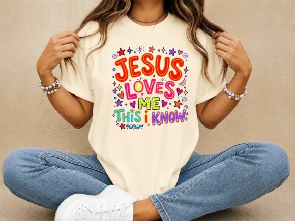 Jesus Loves Me: A Vibrant Coquette T-Shirt Design